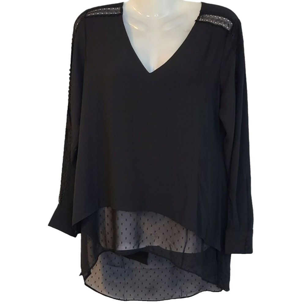 White House Black Market Womens XS Black Clipdot Tunic Lace Whimsigoth Witchy